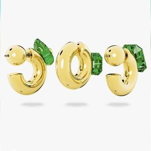 RARE Find.Numina hoop earringsSet (3), Mixed cuts, Green, Gold-tone plated
